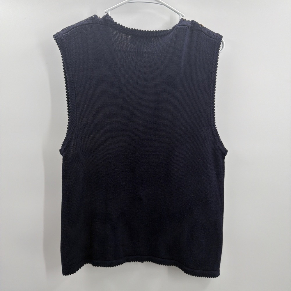 VTG Koret Sweater Vest L Grannny Knit Blue V Neck 90s Embroidered Casual Button - Picture 6 of 8